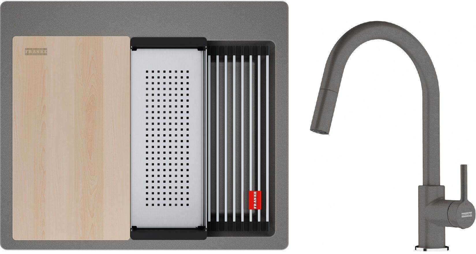 Set lavello in granito Franke Kanon 114.0749.558, rubinetto da cucina Franke Lina 115.0626.057