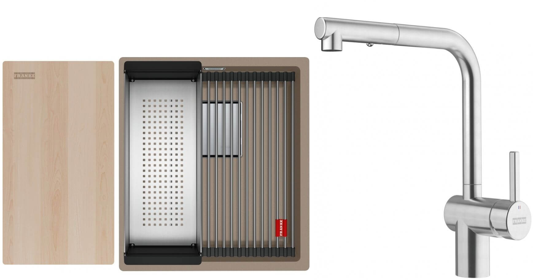 Set lavello in granito Franke Kanon 125.0749.647, rubinetto da cucina Franke Atlas Neo 115.0741.710
