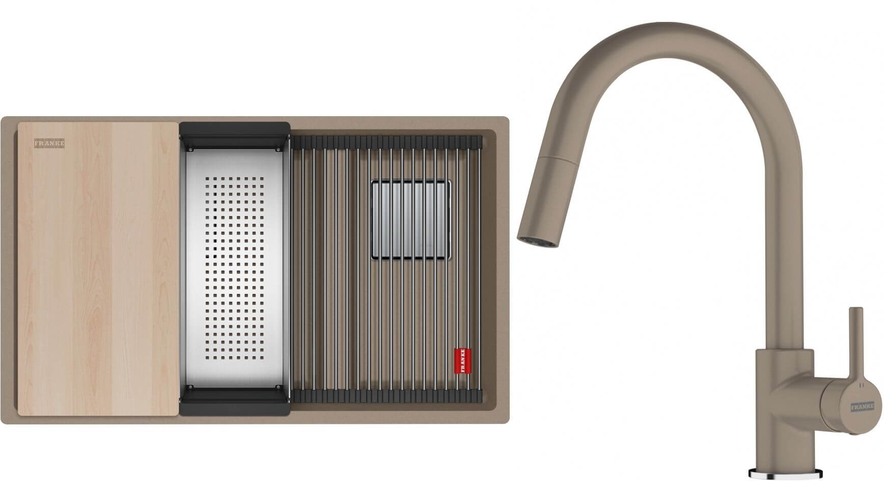 Set lavello in granito Franke Kanon 125.0749.677, rubinetto da cucina Franke Lina 115.0626.084