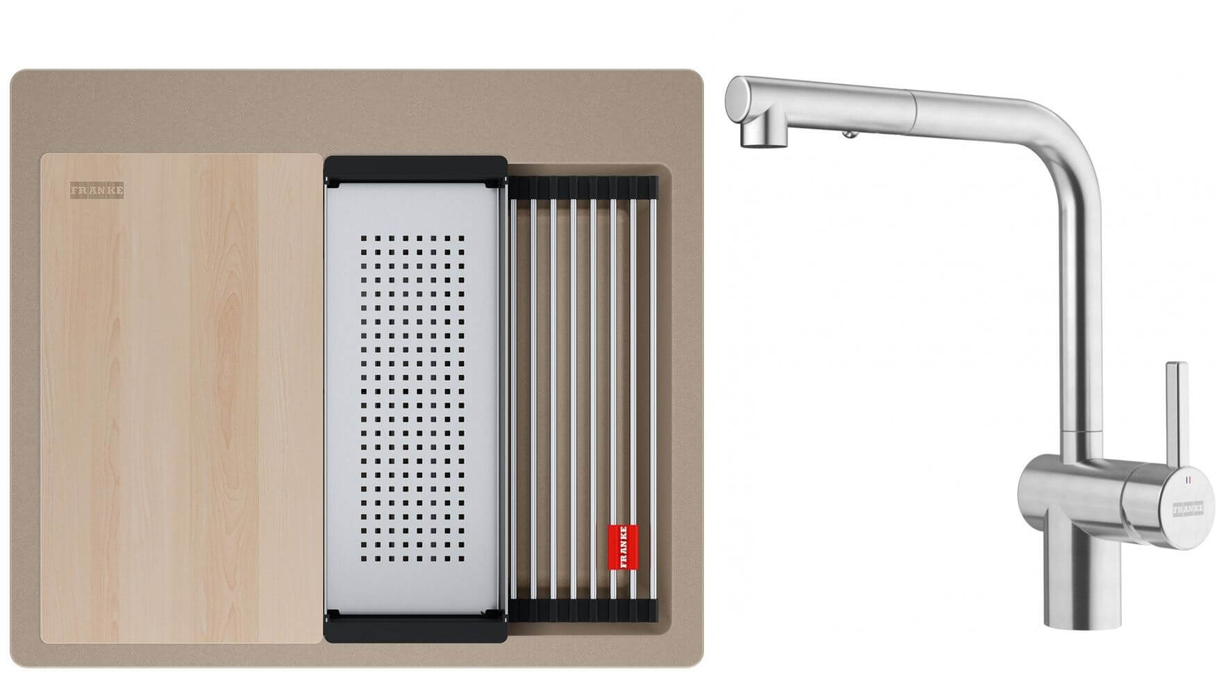 Set lavello in granito Franke Kanon 114.0749.557, rubinetto da cucina Franke Atlas Neo 115.0741.710