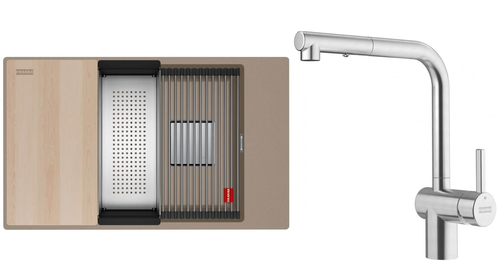 Set lavello in granito Franke Kanon 125.0749.667, rubinetto da cucina Franke Atlas Neo 115.0741.710