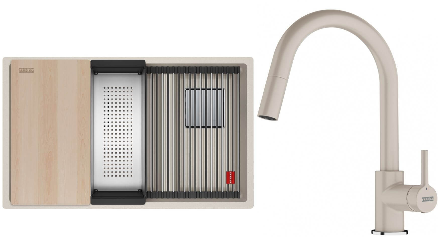 Set lavello in granito Franke Kanon 125.0749.676, rubinetto da cucina Franke Lina 115.0626.082