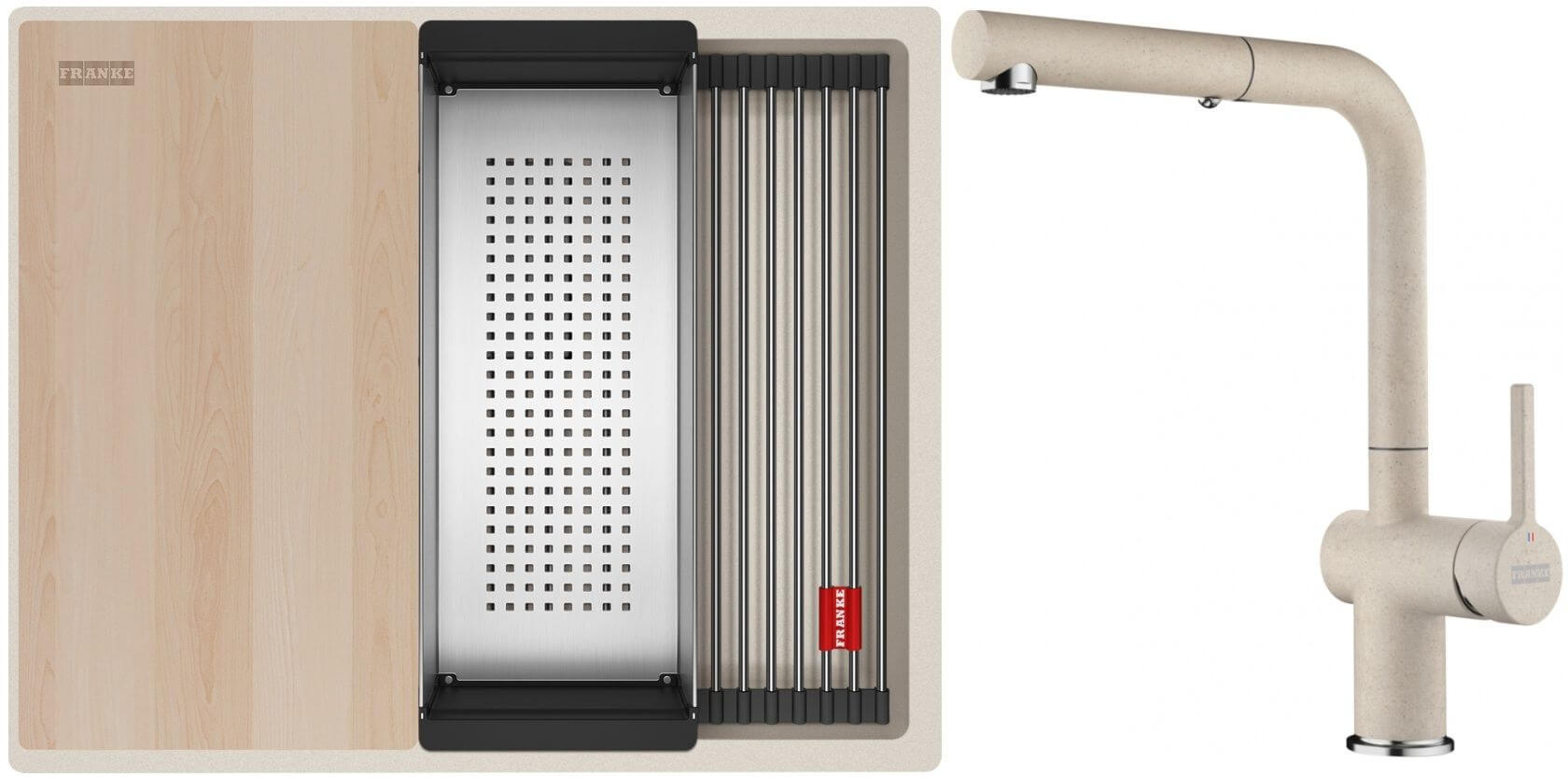 Set lavello in granito Franke Kanon 125.0749.656, rubinetto da cucina Franke Active 115.0653.388