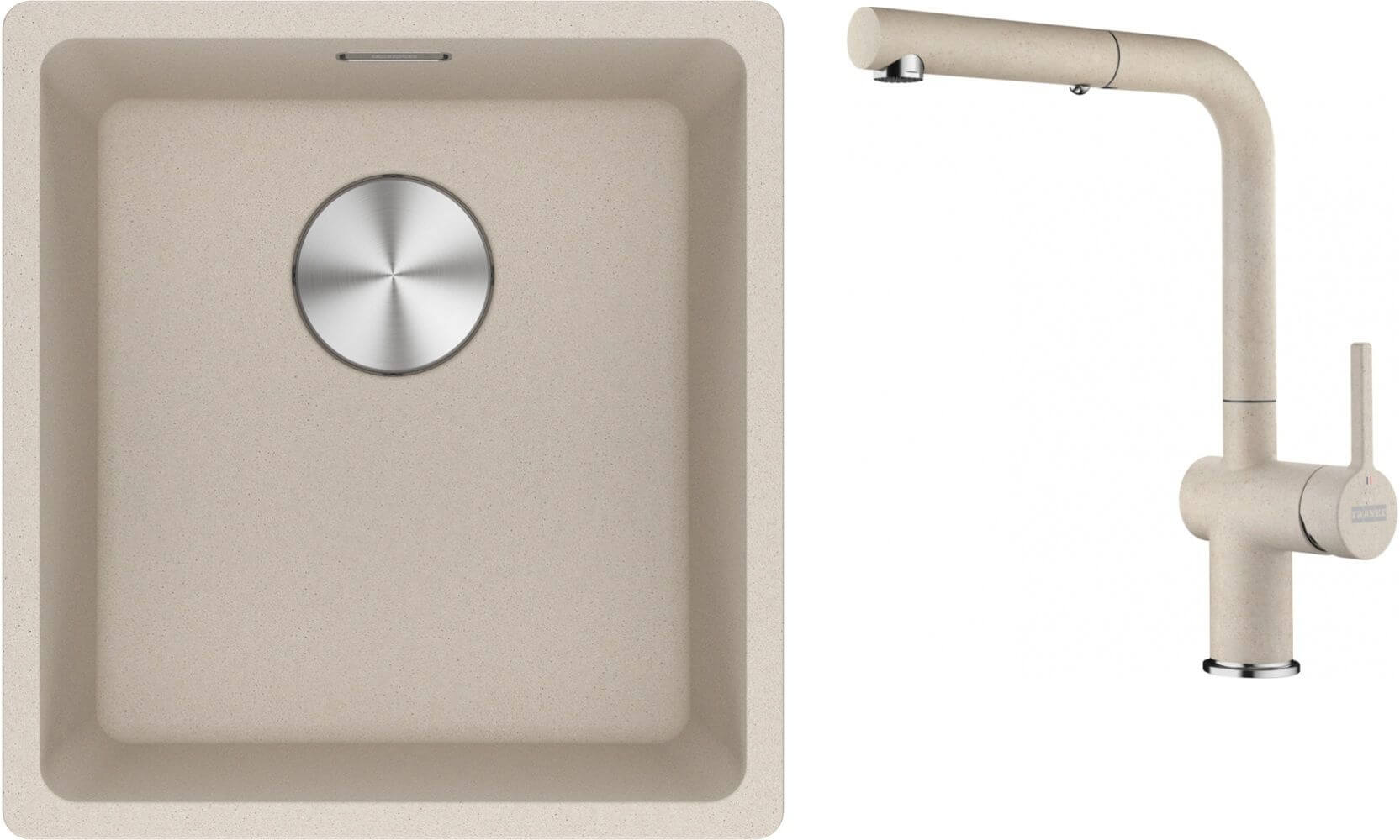 Set rubinetto da cucina Franke Active 115.0653.388, lavello in granito Franke Maris 125.0751.399