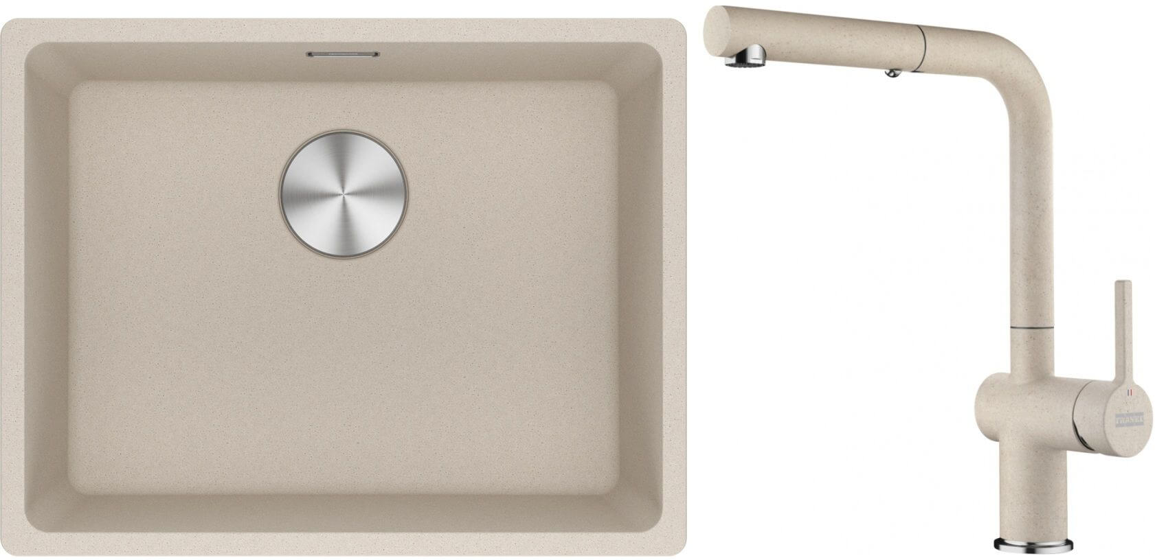 Set rubinetto da cucina Franke Active 115.0653.388, lavello in granito Franke Maris 125.0751.400