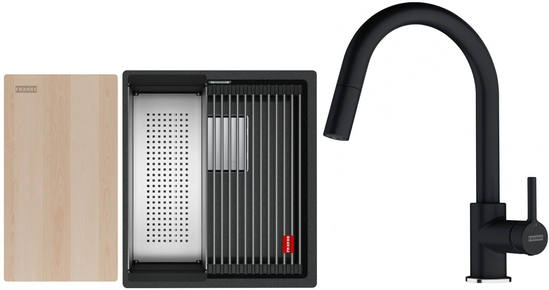 Set lavello in granito Franke Kanon 125.0749.650, rubinetto da cucina Franke Lina 115.0626.055