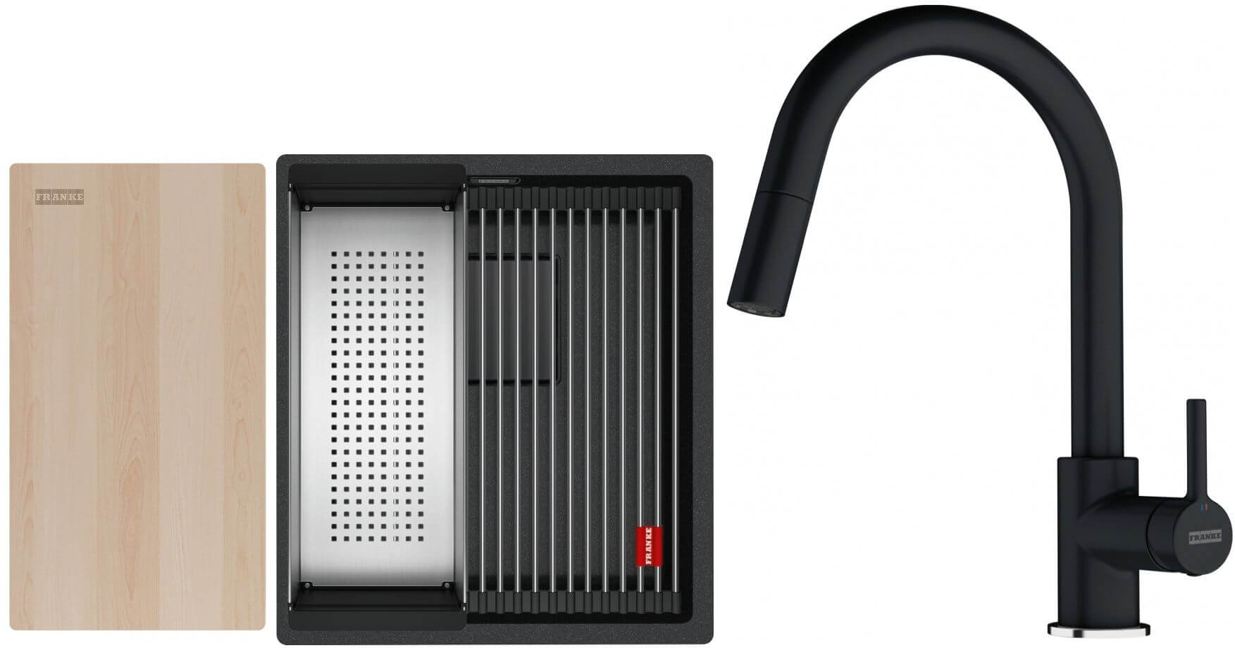 Set lavello in granito Franke Kanon 125.0749.654, rubinetto da cucina Franke Lina 115.0626.055