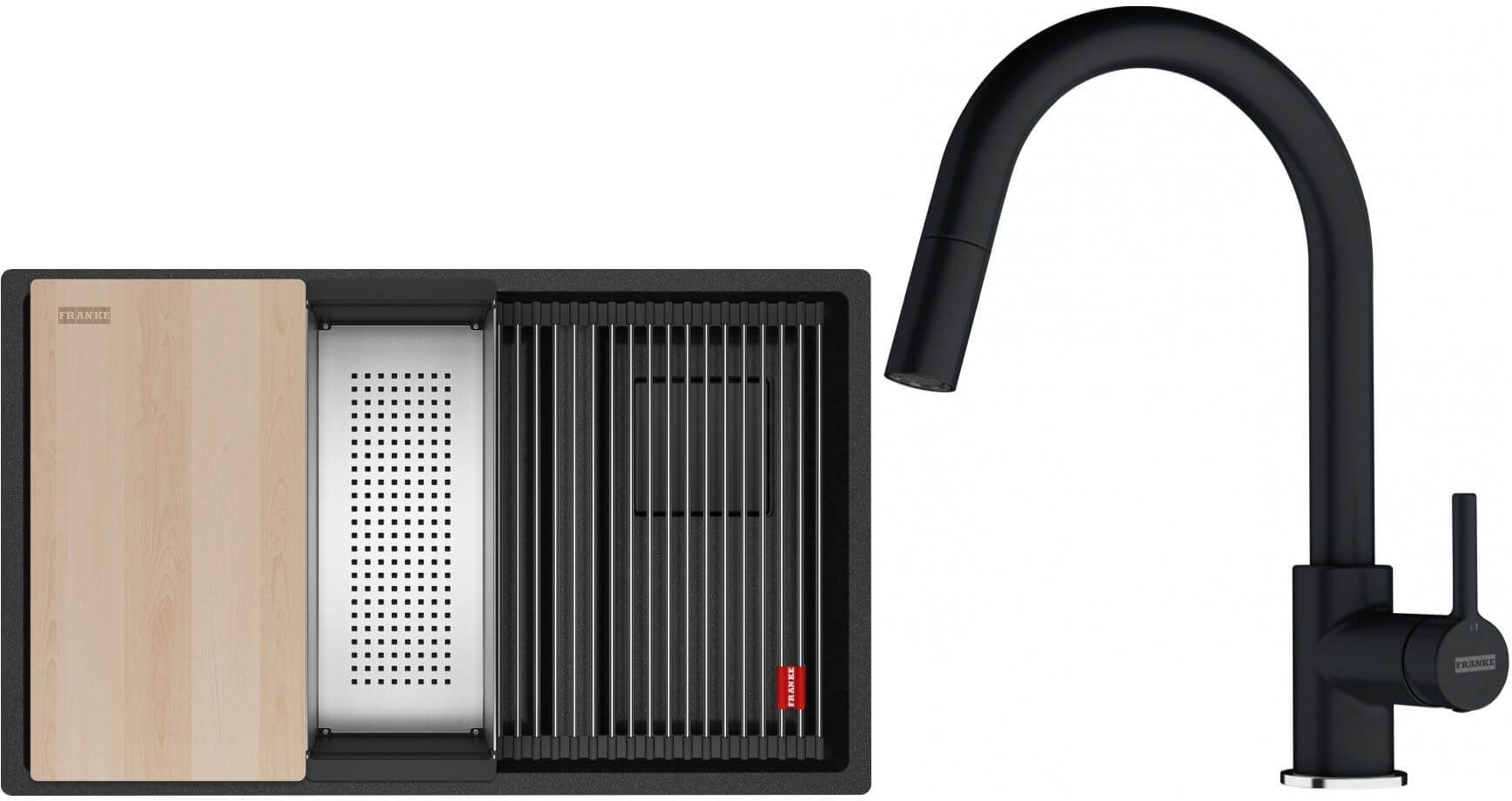 Set lavello in granito Franke Kanon 125.0749.684, rubinetto da cucina Franke Lina 115.0626.055