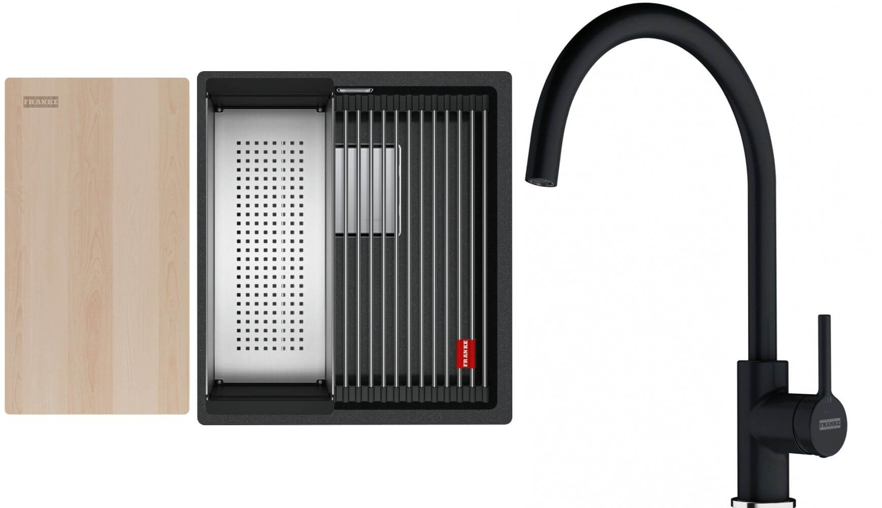 Set lavello in granito Franke Kanon 125.0749.650, rubinetto da cucina Franke Lina 115.0626.020