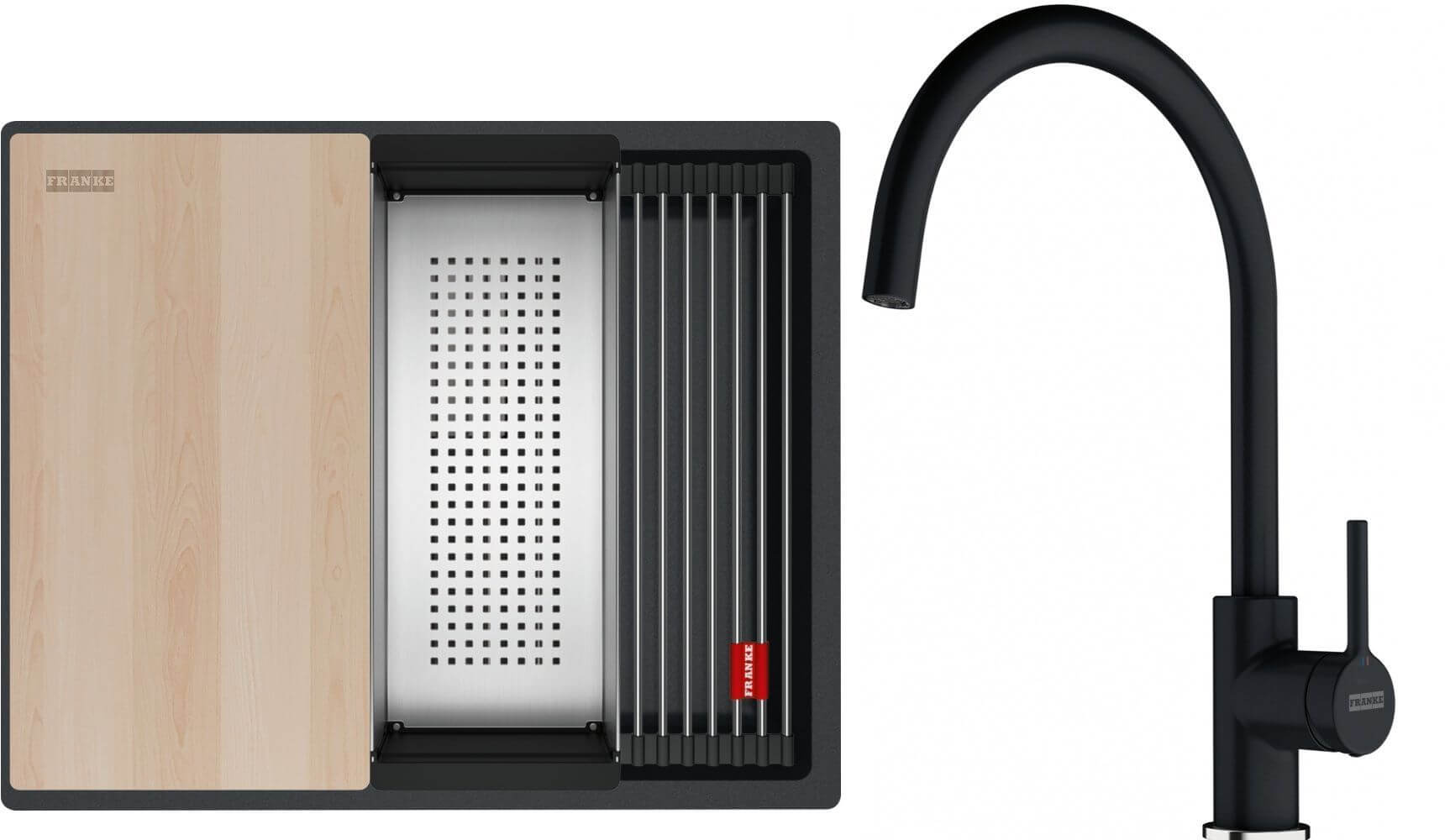 Set lavello in granito Franke Kanon 125.0749.664, rubinetto da cucina Franke Lina 115.0626.020