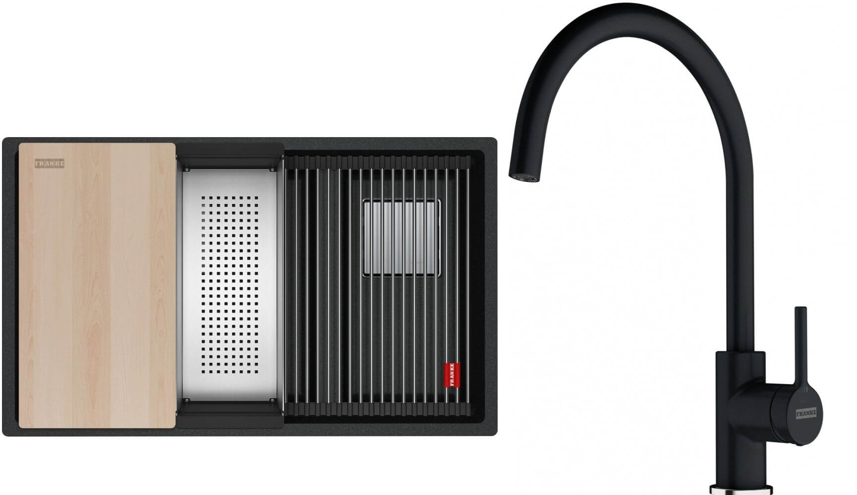 Set lavello in granito Franke Kanon 125.0749.680, rubinetto da cucina Franke Lina 115.0626.020