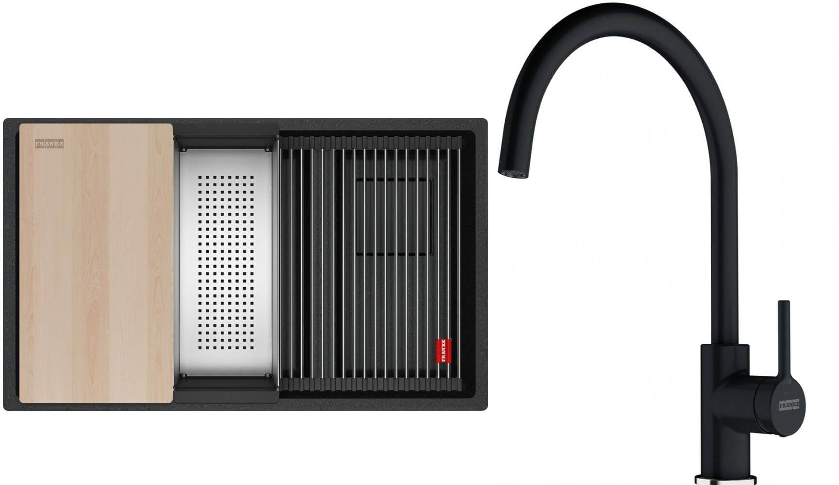 Set lavello in granito Franke Kanon 125.0749.684, rubinetto da cucina Franke Lina 115.0626.020