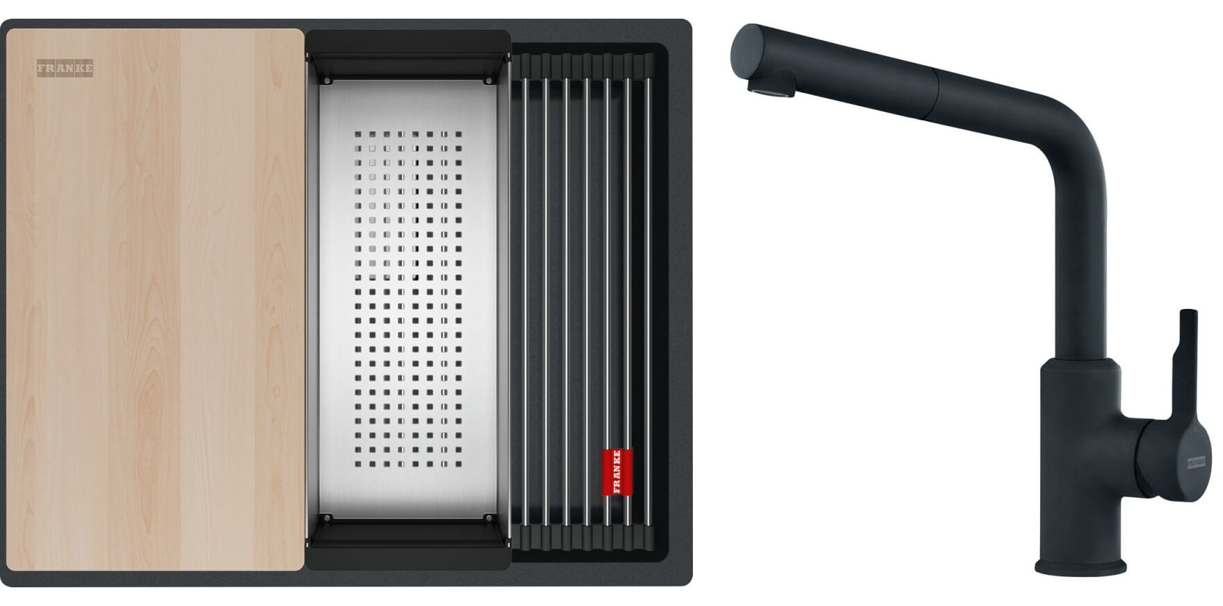 Set lavello in granito Franke Kanon 125.0749.661, rubinetto da cucina Franke Urban 115.0627.523