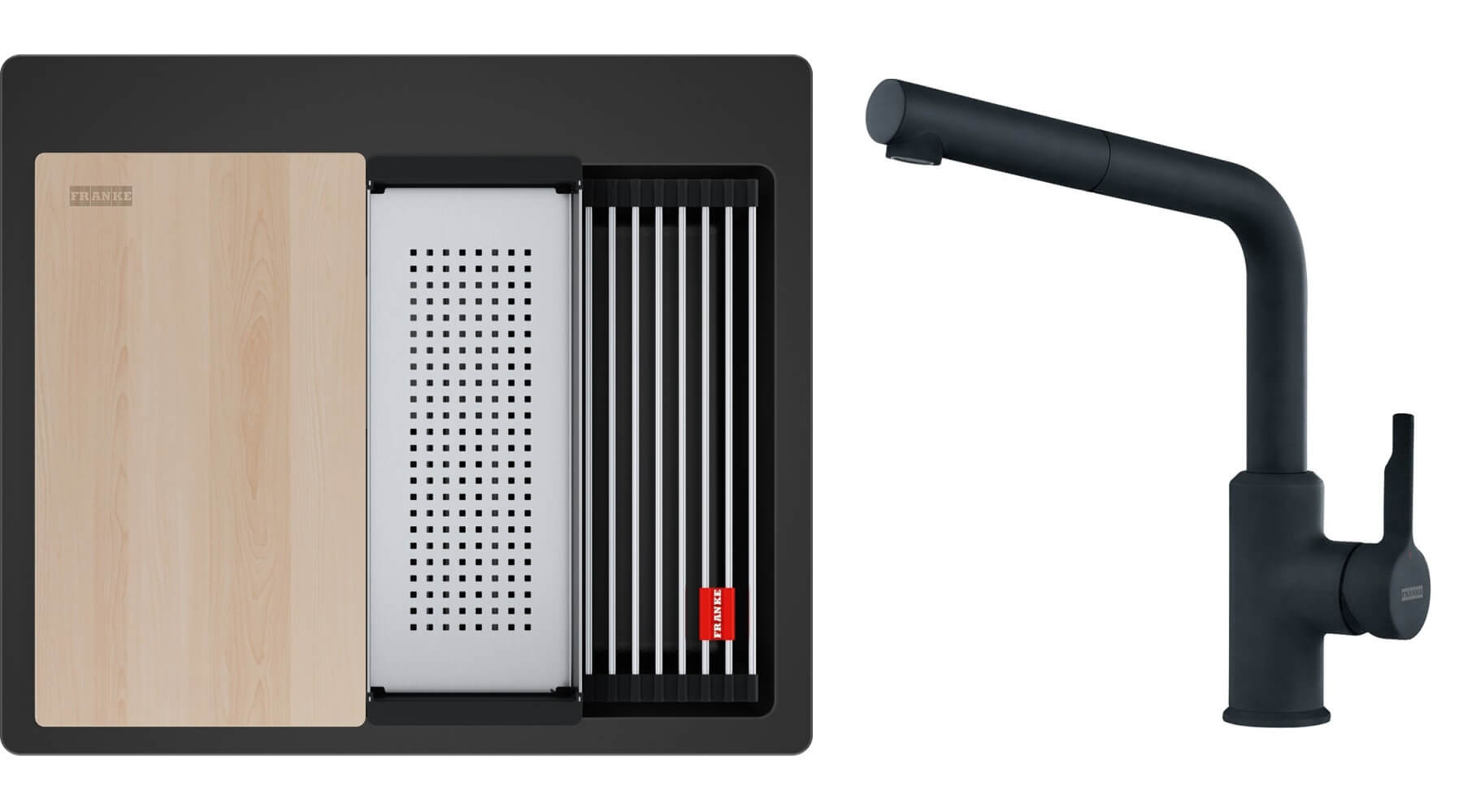 Set lavello in granito Franke Kanon 114.0749.632, rubinetto da cucina Franke Urban 115.0627.523