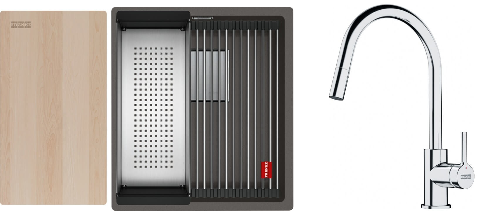 Set lavello in granito Franke Kanon 125.0749.649, rubinetto da cucina Franke Lina 115.0693.229