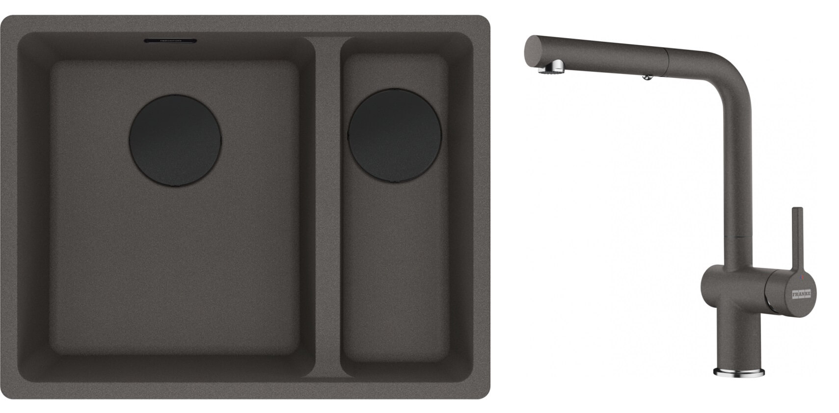 Set rubinetto da cucina Franke Active L Pull-Out Spray 115.0721.464, lavello in granito Franke Maris 125.0737.993