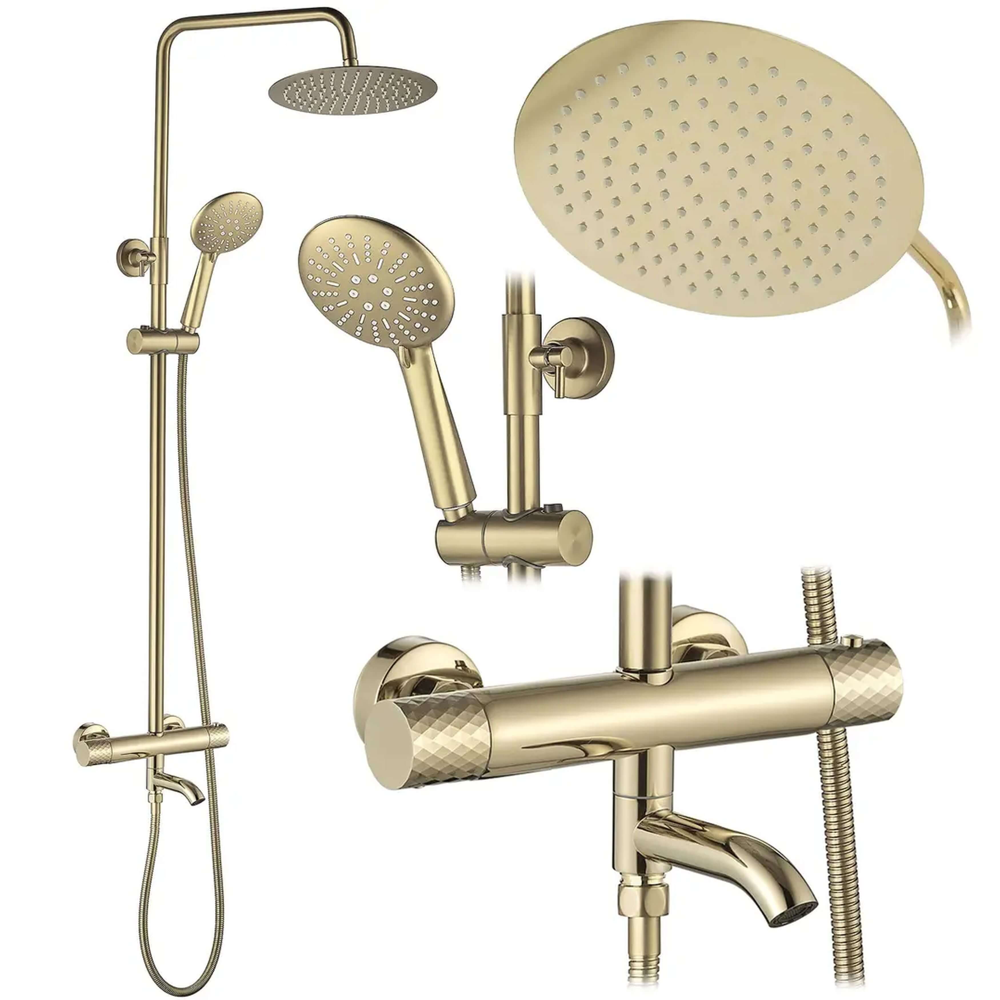 Rea Lungo set per vasca e doccia a parete con termostato con soffione oro REA-P5960