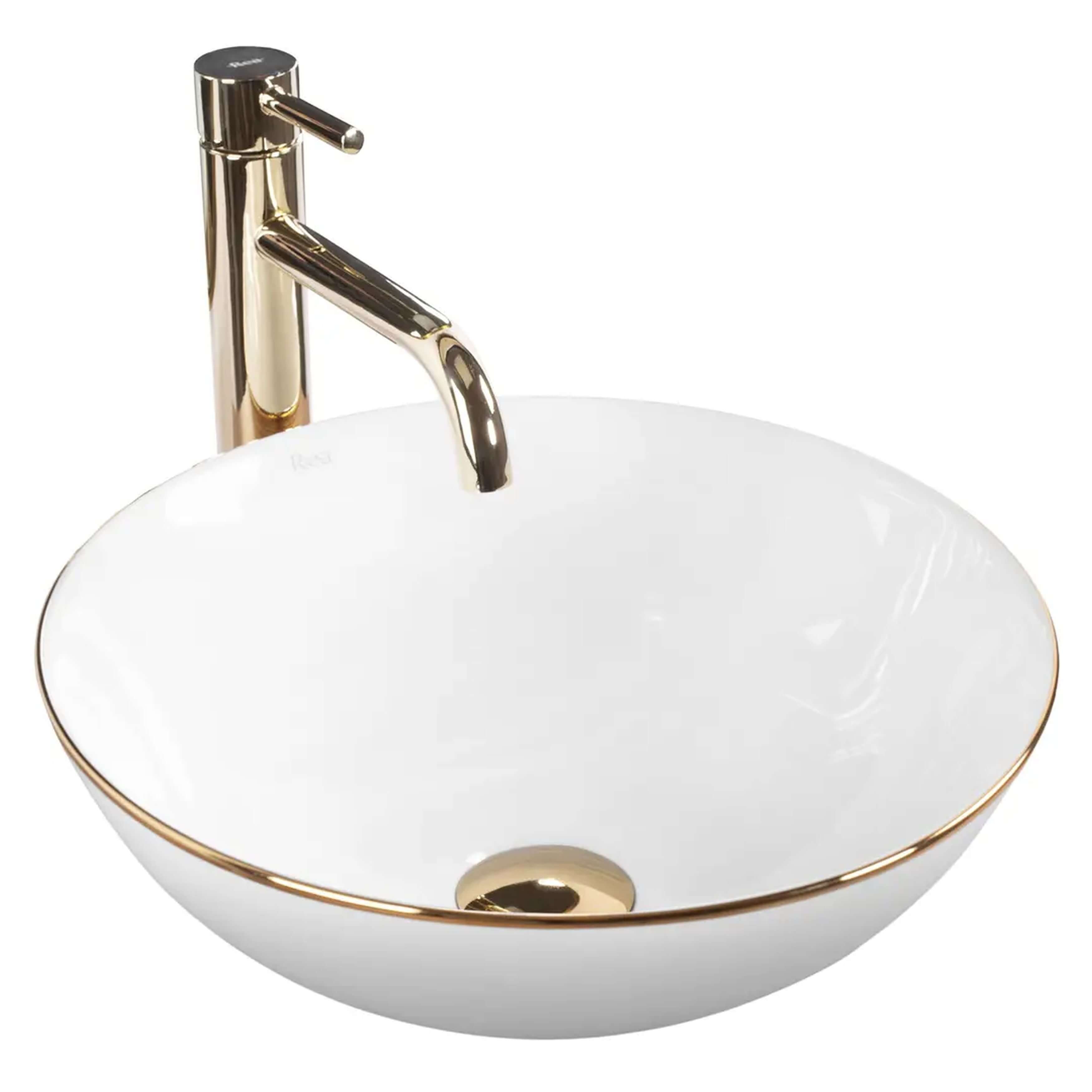 Rea Stella lavabo 35.5x35.5 cm rotonda da appoggio bianco-oro lucida REA-U7445