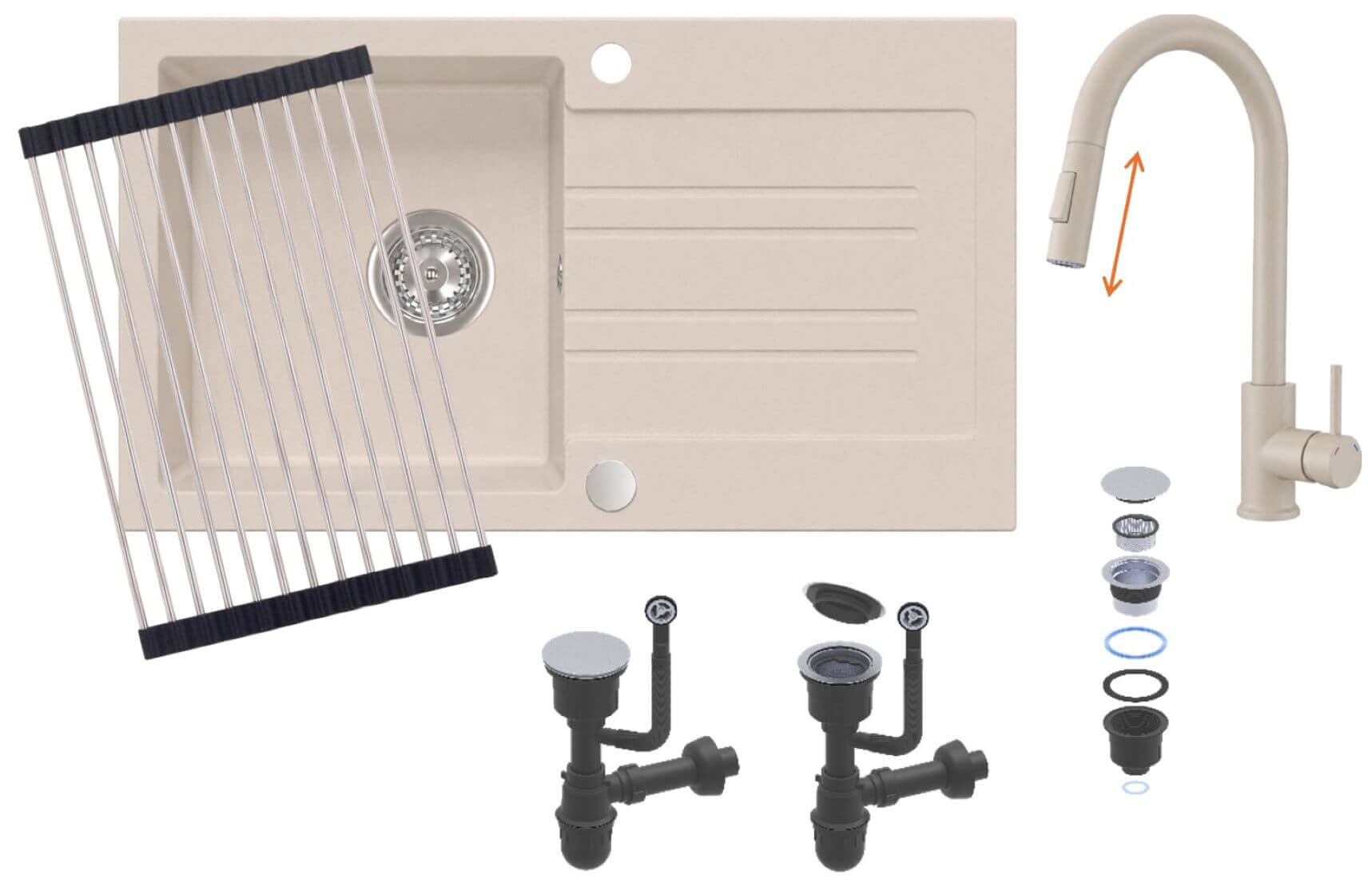 Ruvetti Idelo lavello con rubinetto e accessori beige/beige KG_IDELO160_BE_KORR-BE