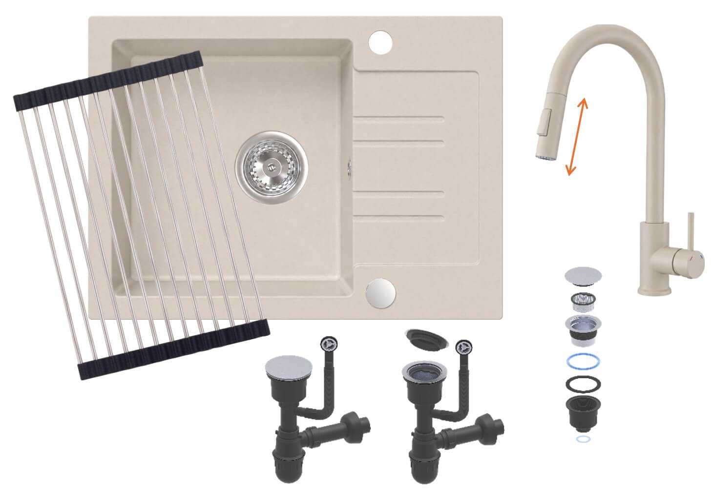 Ruvetti Idelo lavello con rubinetto e accessori beige/beige KG_IDELO120_BE_KORR-BE