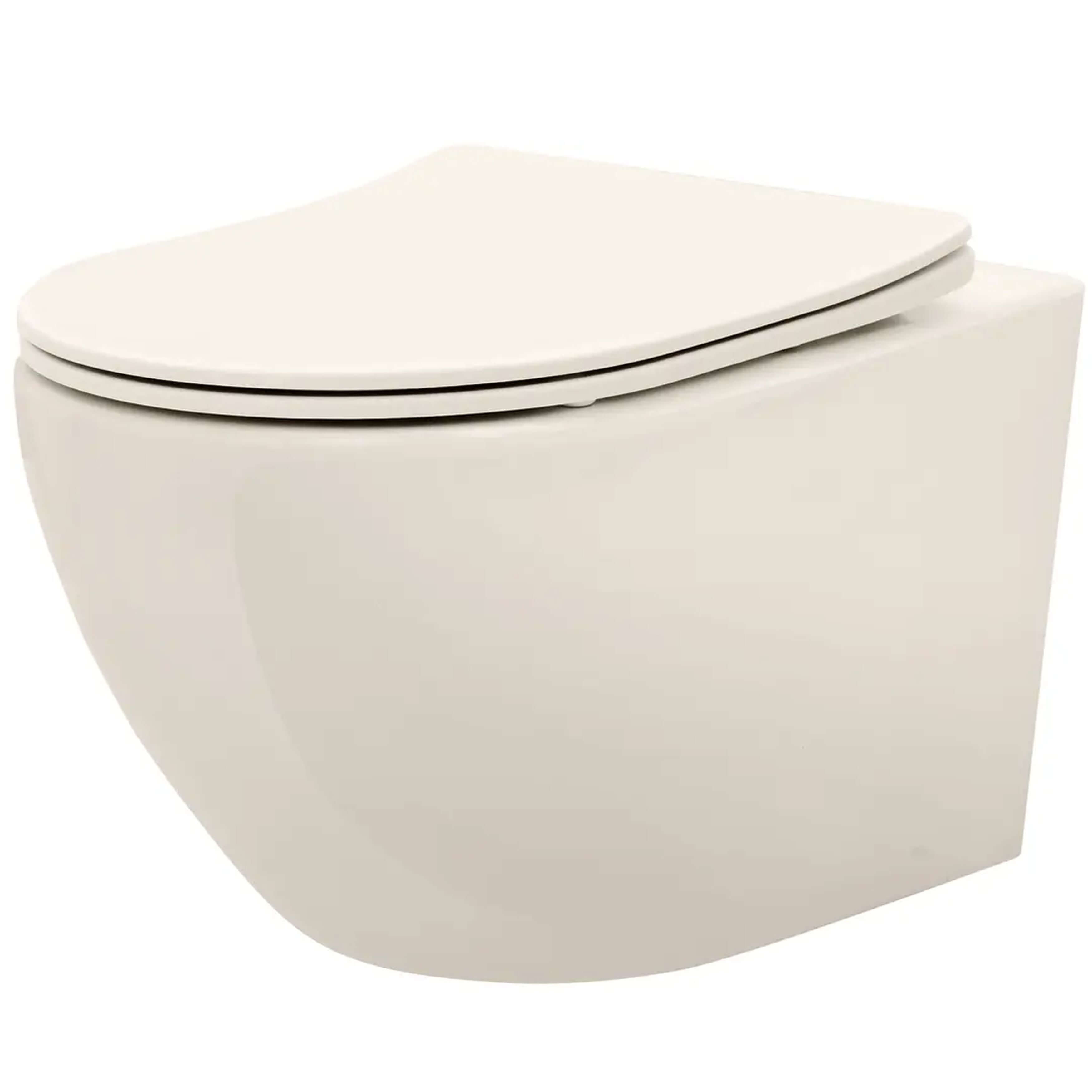 Rea Carlo Mini vaso wc con copriwater a discesa lenta sospeso senza brida beige lucida REA-C5500
