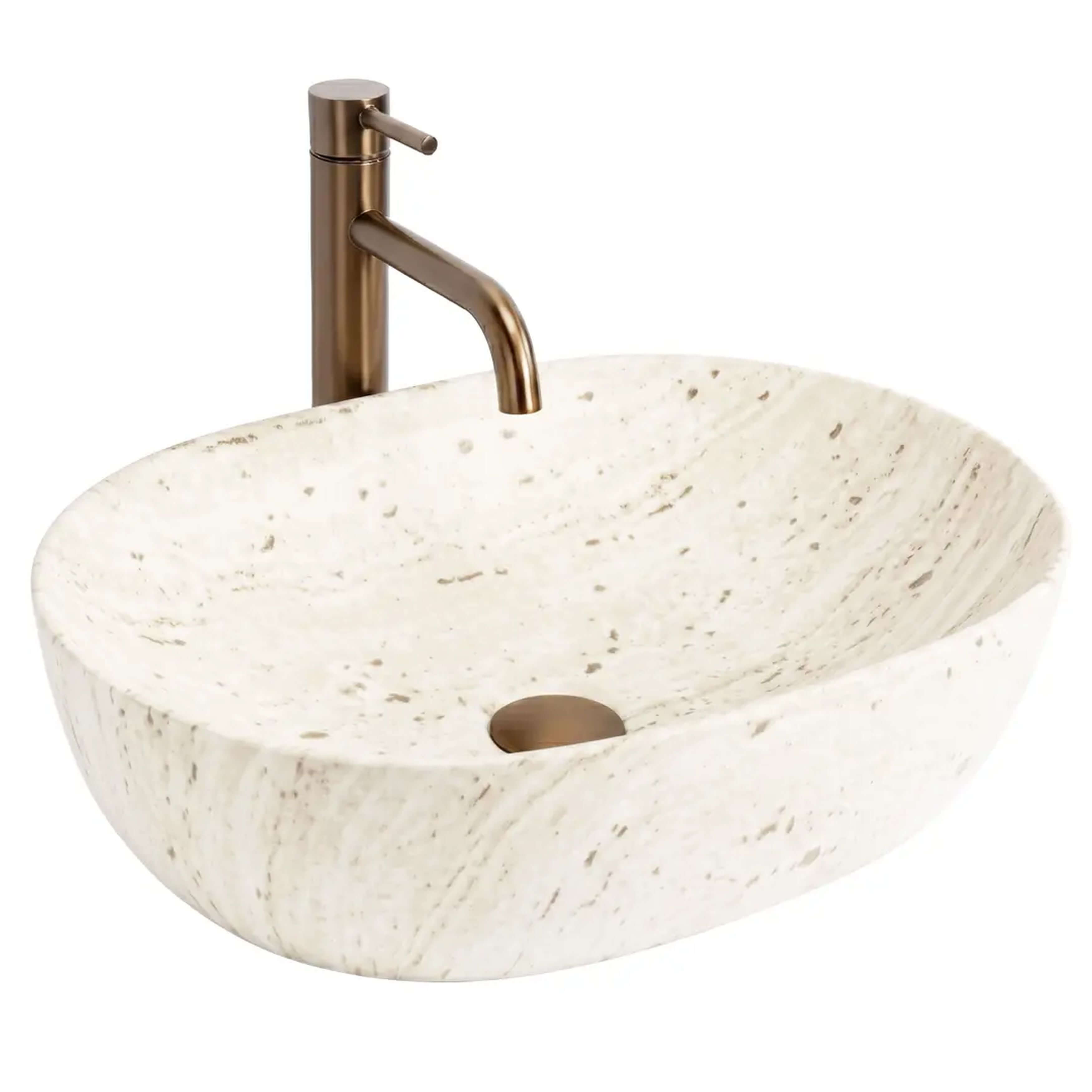 Rea Amelia Travertine lavabo 48x34.5 cm ovale da appoggio marrone/beige opaca REA-U4210