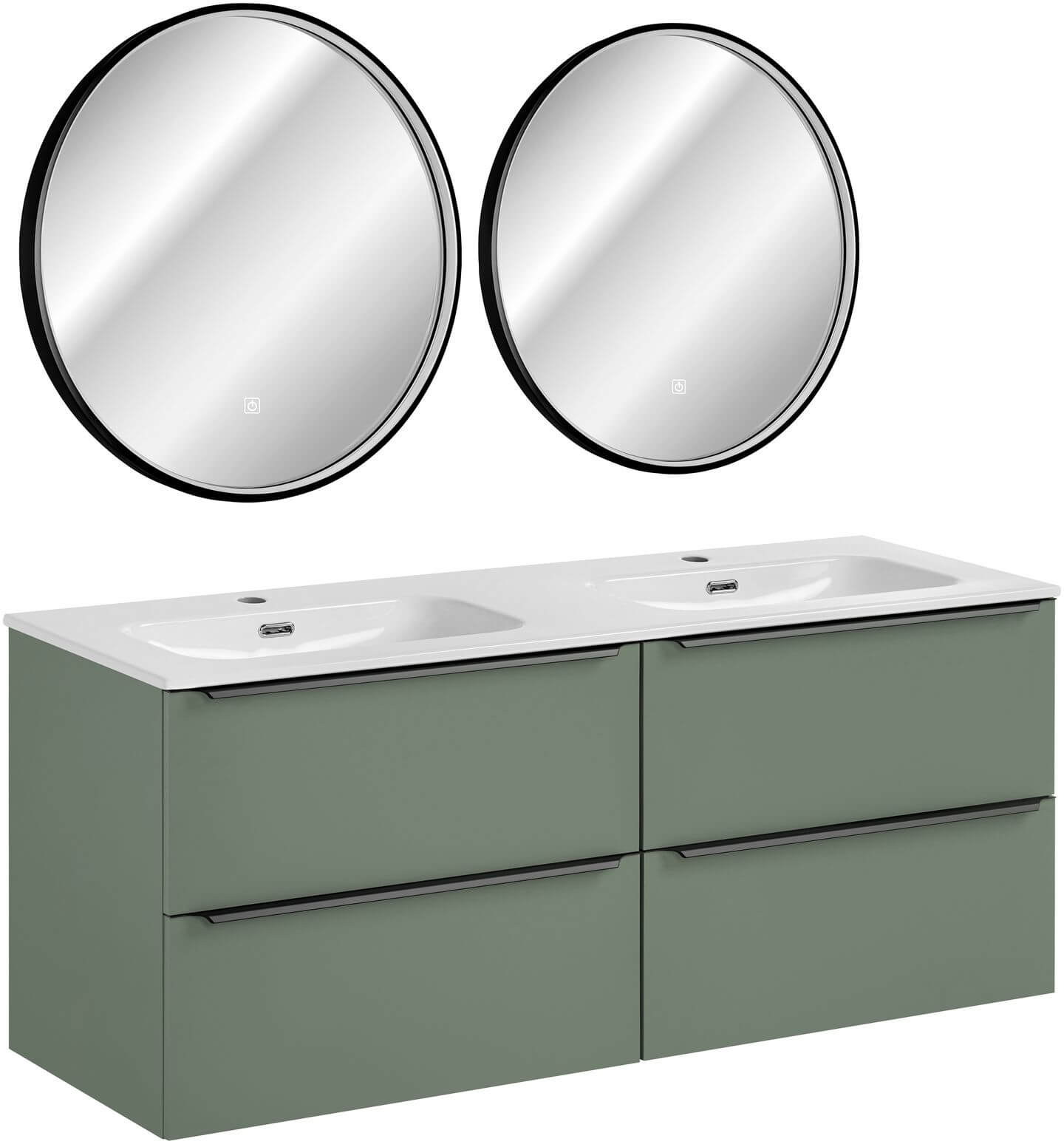 Set lavabo Comad Fly FLY 140D DP ( E-8073-140D ), armadietto Comad Sombra Green SOMBRA GREEN 82-70-46-2S, SIRIUS LU LED 60