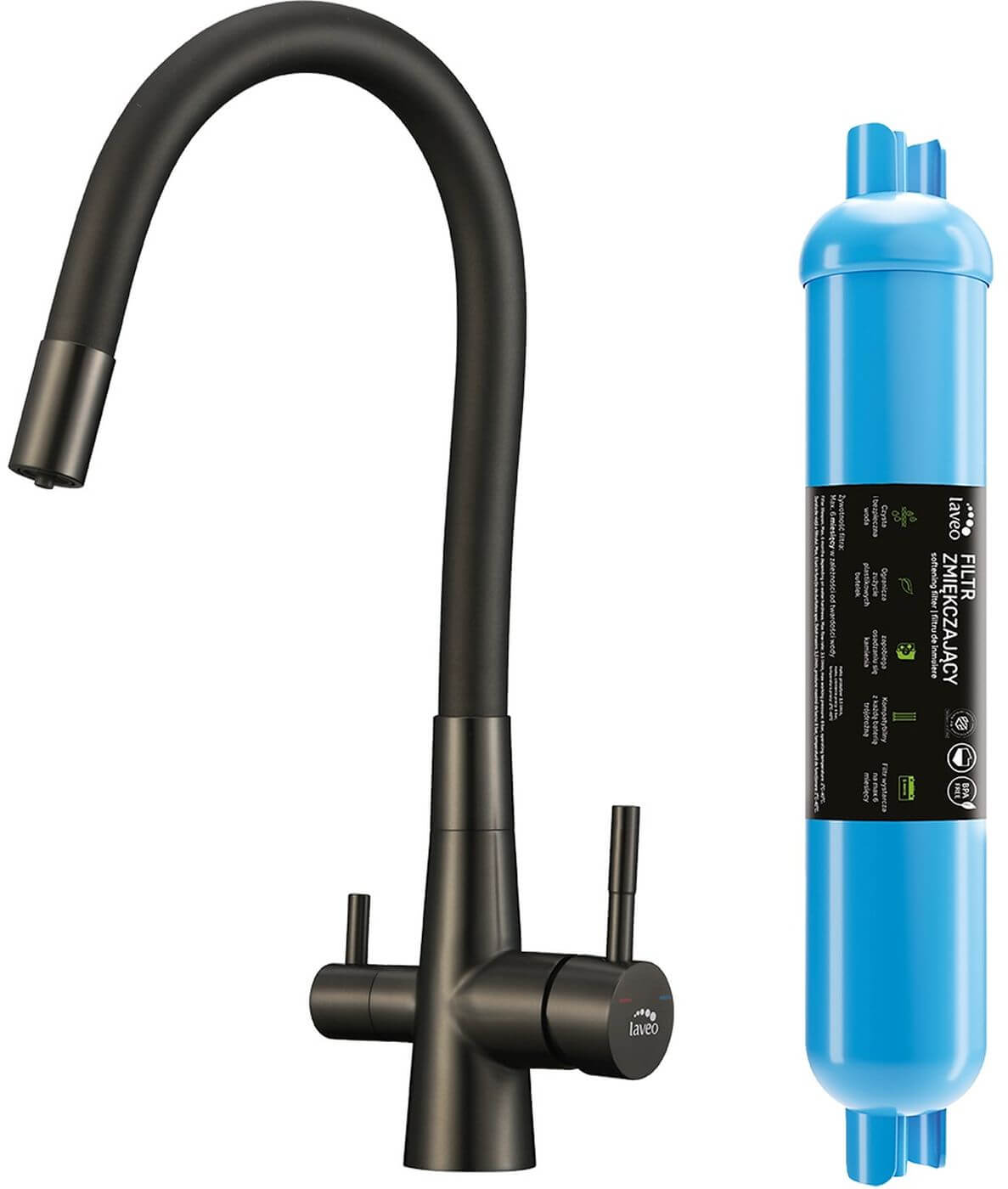 Laveo Riveco rubinetto da cucina con filtro verticale grafite/grigio BRID968D