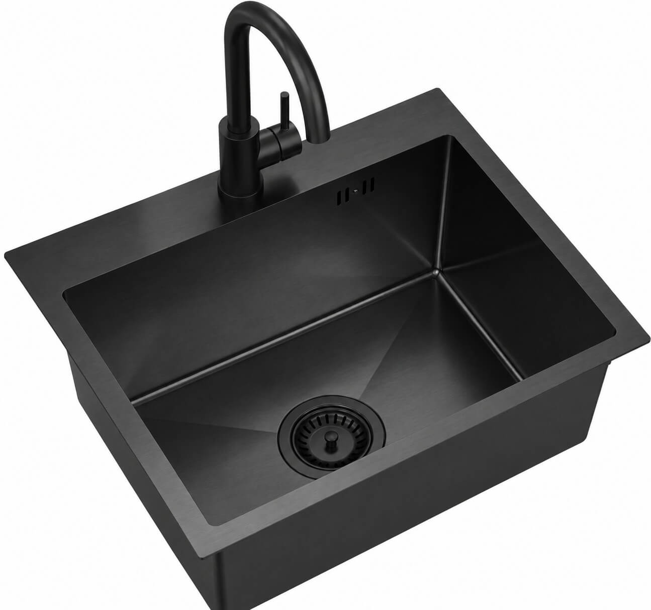 Ruvetti Look lavello in acciaio con rubinetto 50x45 cm nero LP_LOOK50-5200-PVDBL-F