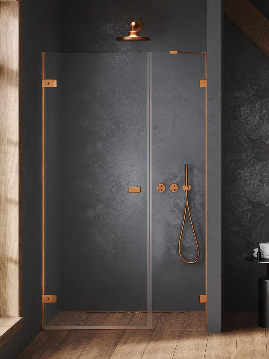 New Trendy Oxia Copper Brushed porta doccia 120 cm a battente rame spazzolata/vetro trasparente AXJ-0674-WU