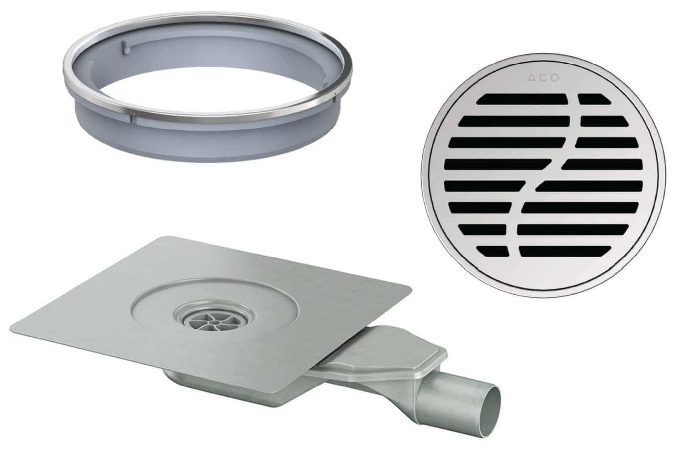 Set griglia per scarico doccia ACO 5141.25.28, elemento di giunzione ACO 620476, 2245.25.00