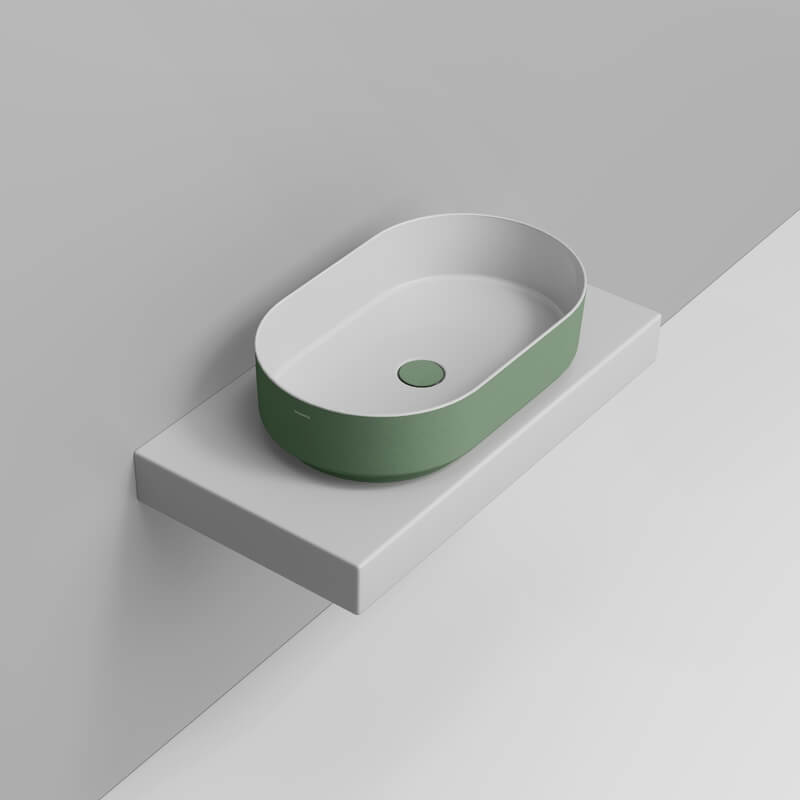 Ceramica Dolomite Noemi lavabo 60x36 cm ovale da appoggio verde opaca D3108BS