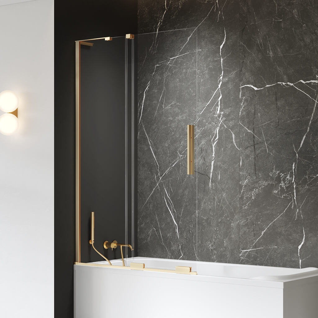 New Trendy Smart Gold Brushed parete vasca 100 cm 2 ante oro spazzolata/vetro trasparente EXK-7787-WL
