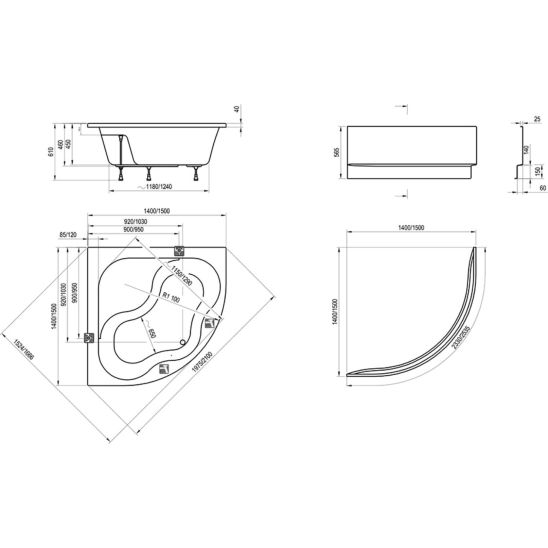 Set vasca da bagno angolare Ravak Gentiana CG01000000, sifone per vasca da bagno Viega Simplex 495121, GPX2240020