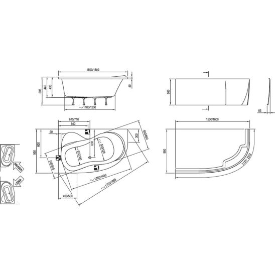 Set vasca da bagno angolare Ravak Rosa 95 C571000000, parete vasca Ravak Rosa 7QLS0100Y1, 495121, GPX2240140