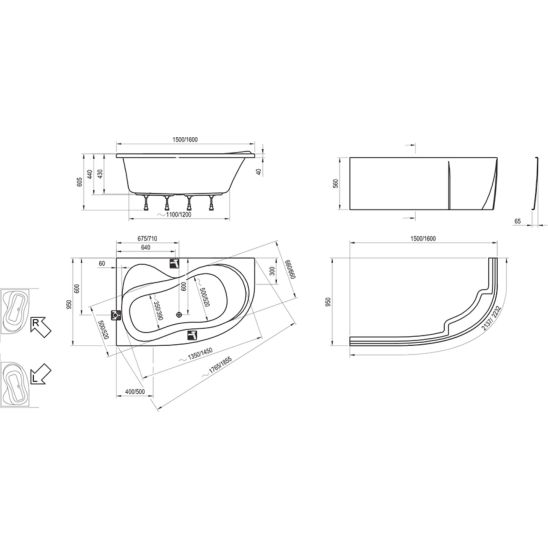 Set vasca da bagno angolare Ravak Rosa 95 C571000000, sifone per vasca da bagno Viega Simplex 495121, GPX2240140