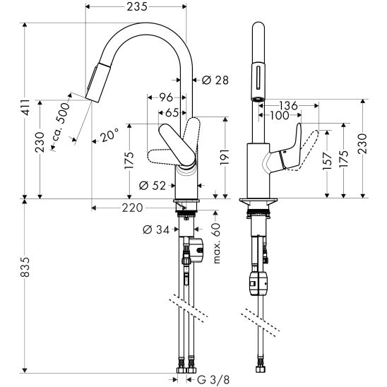 Set lavello in acciaio Hansgrohe S 71 43427800, rubinetto da cucina Hansgrohe Focus M41 31815800