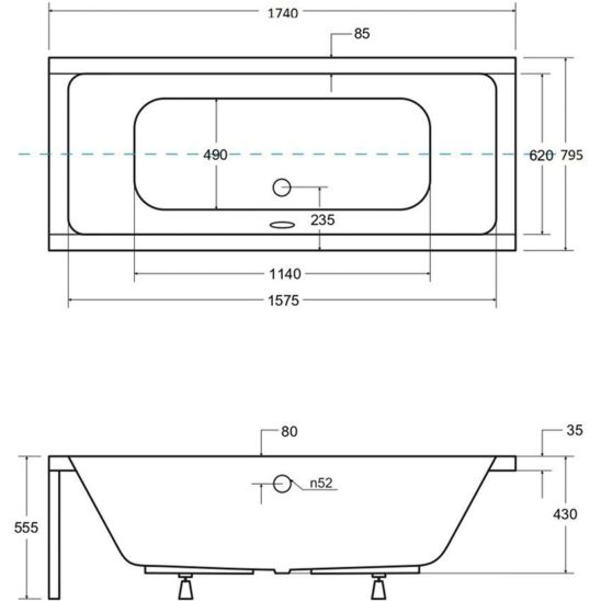 Set vasca da bagno rettangolare Besco Quadro #WAQ-175-PK, rivestimento per vasca da bagno Besco Quadro #OAQ-175-PK