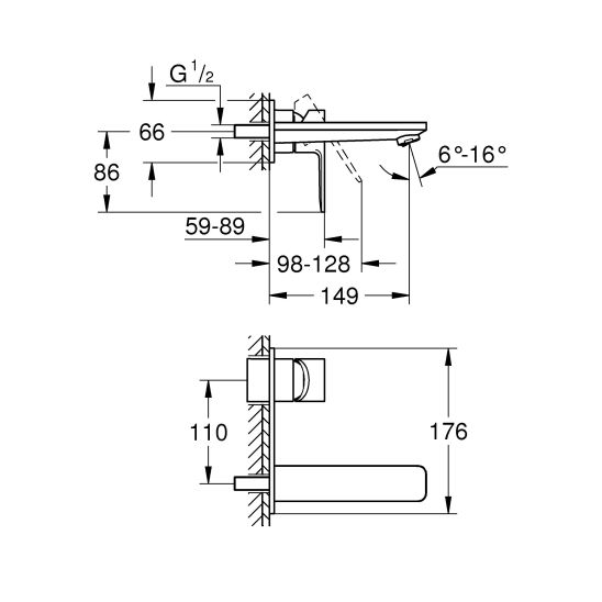 Set rubinetto per lavabo Grohe Lineare 19409001, corpo incasso Grohe Eurostyle 23571000