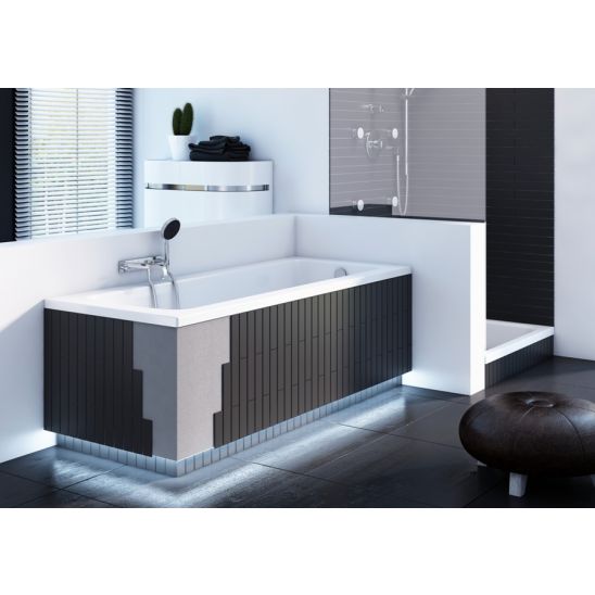 Set vasca da bagno rettangolare Oltens Langfoss 10004000, rivestimento per vasca da bagno Schedpol Stabilsound 1.028-LED, 03001100
