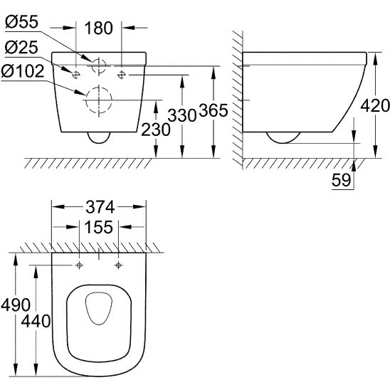 Set vaso WC Grohe Euro Ceramic 3920600H, modulo di installazione con placca di comando e guarnizione Grohe Solido 39930000, 39331001