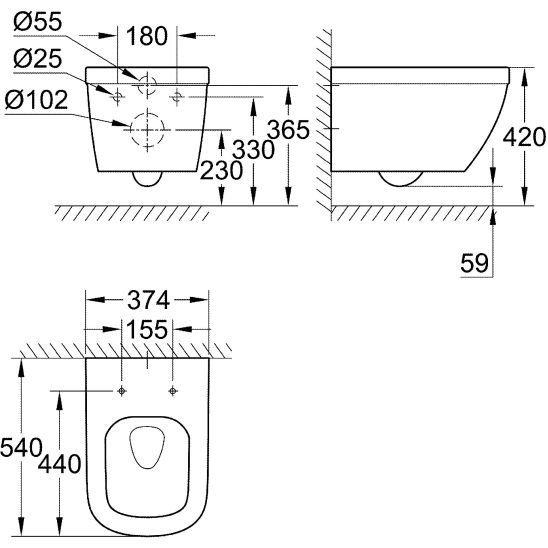 Set vaso WC Grohe Euro Ceramic 3932800H, modulo di installazione con placca di comando Grohe Solido 38811KF0, 39331001