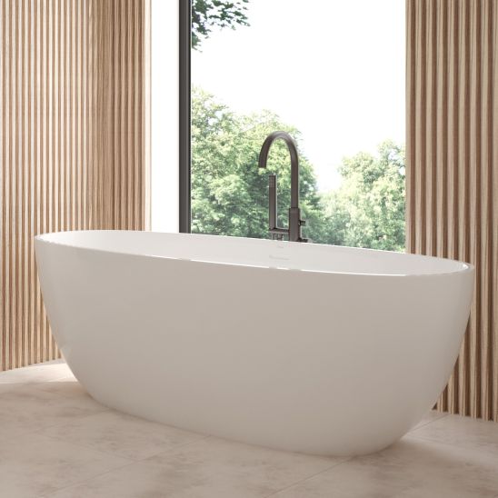 Set vasca da bagno freestanding Oltens Stora 12008000, copertura piletta Oltens 09002400