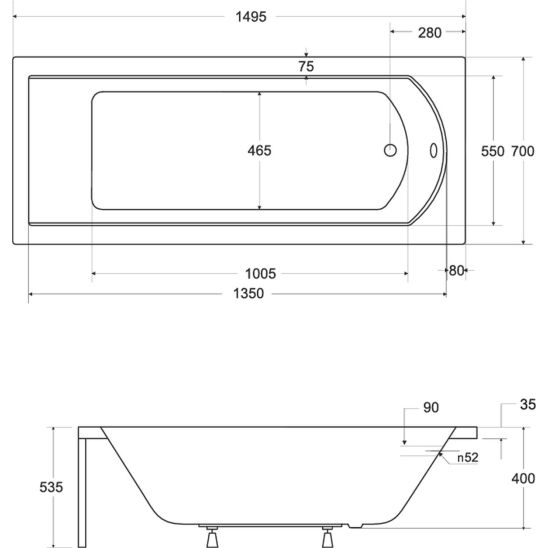 Set vasca da bagno rettangolare Besco Shea #WAS-150-PK, rivestimento per vasca da bagno Besco #OAP-150-UNI