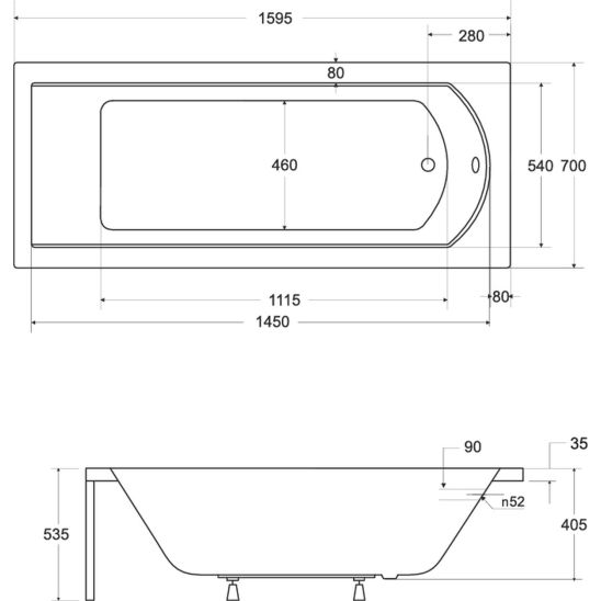 Set vasca da bagno rettangolare Besco Shea #WAS-160-PK, rivestimento per vasca da bagno Besco #OAP-160-UNI