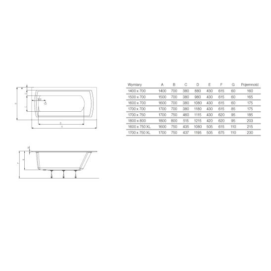 Set rubinetto per vasca e doccia Roca Lanta A5A0111C00, vasca da bagno rettangolare Roca Linea Slim A248540000, AM4008512M