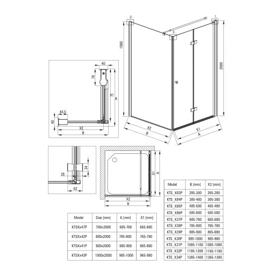 Set porta doccia Deante Kerria Plus KTSX041P, parete doccia walk-in Deante Kerria Plus KTS_038P