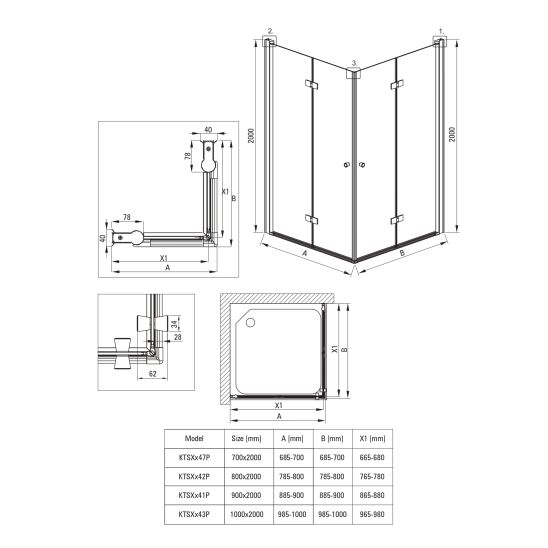 Set porta doccia Deante Kerria Plus KTSXN42P, parete doccia walk-in Deante Kerria Plus KTS_N30P