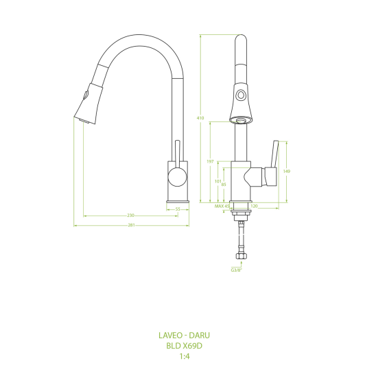Set lavello in granito Laveo Barbados SBB520T, rubinetto da cucina Laveo Daru BLD069D