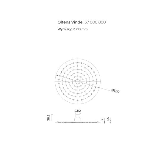 Set soffione doccia Oltens Vindel 37000800, braccio da parete Oltens Lagan 39400800